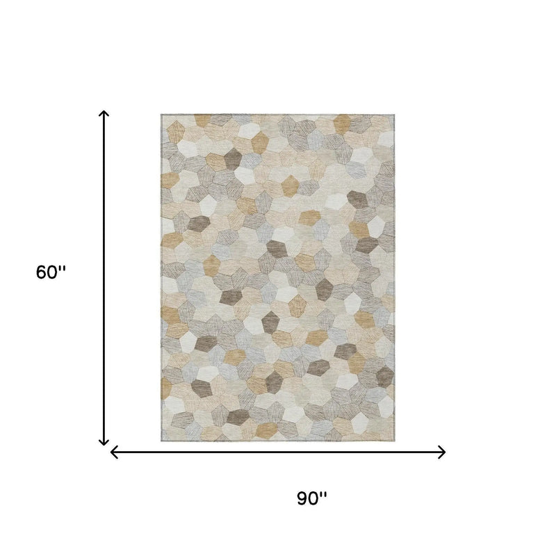 5' X 8' Ivory And Beige Geometric Washable Indoor Outdoor Area Rug Homeroots Outdoor