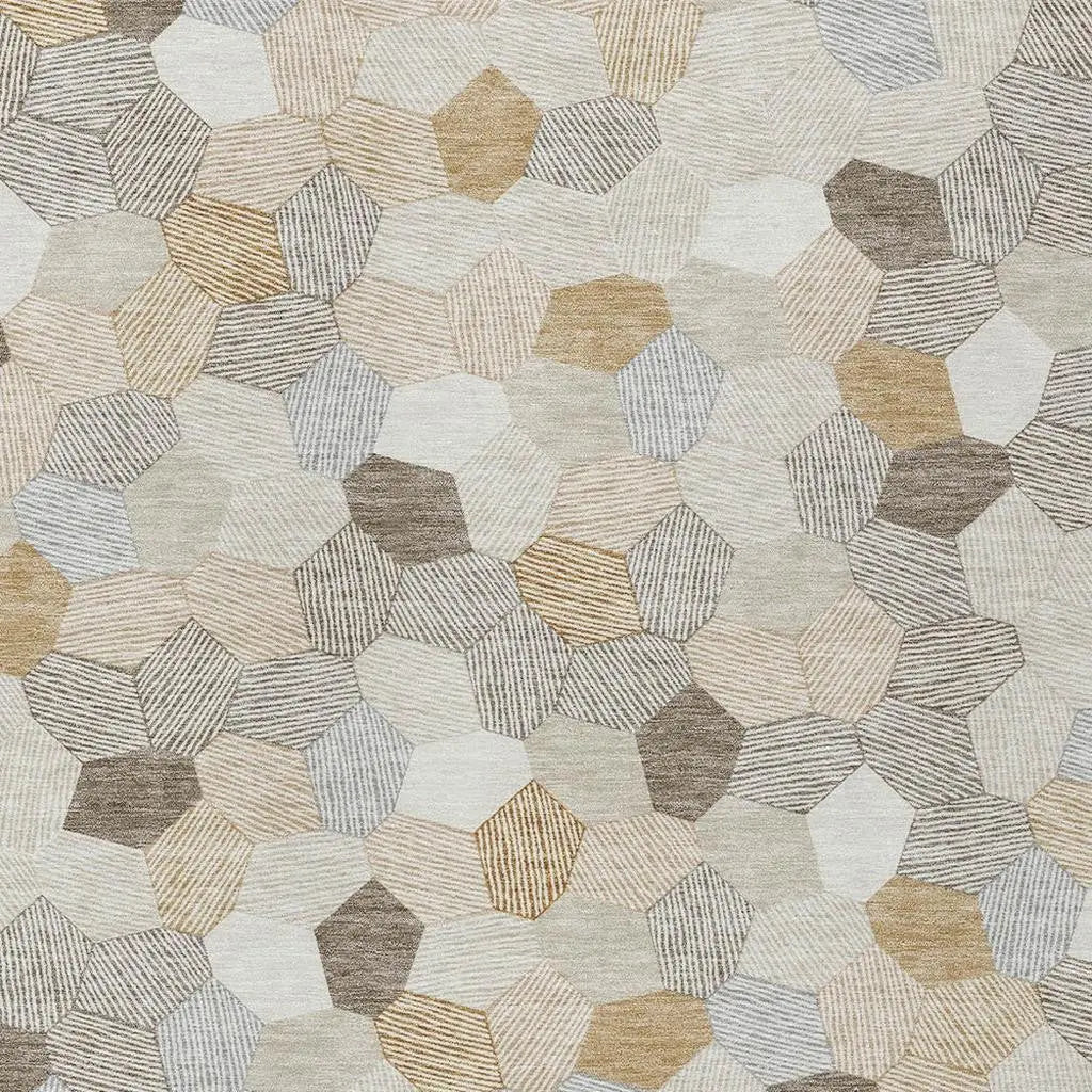 5' X 8' Ivory And Beige Geometric Washable Indoor Outdoor Area Rug Homeroots Outdoor