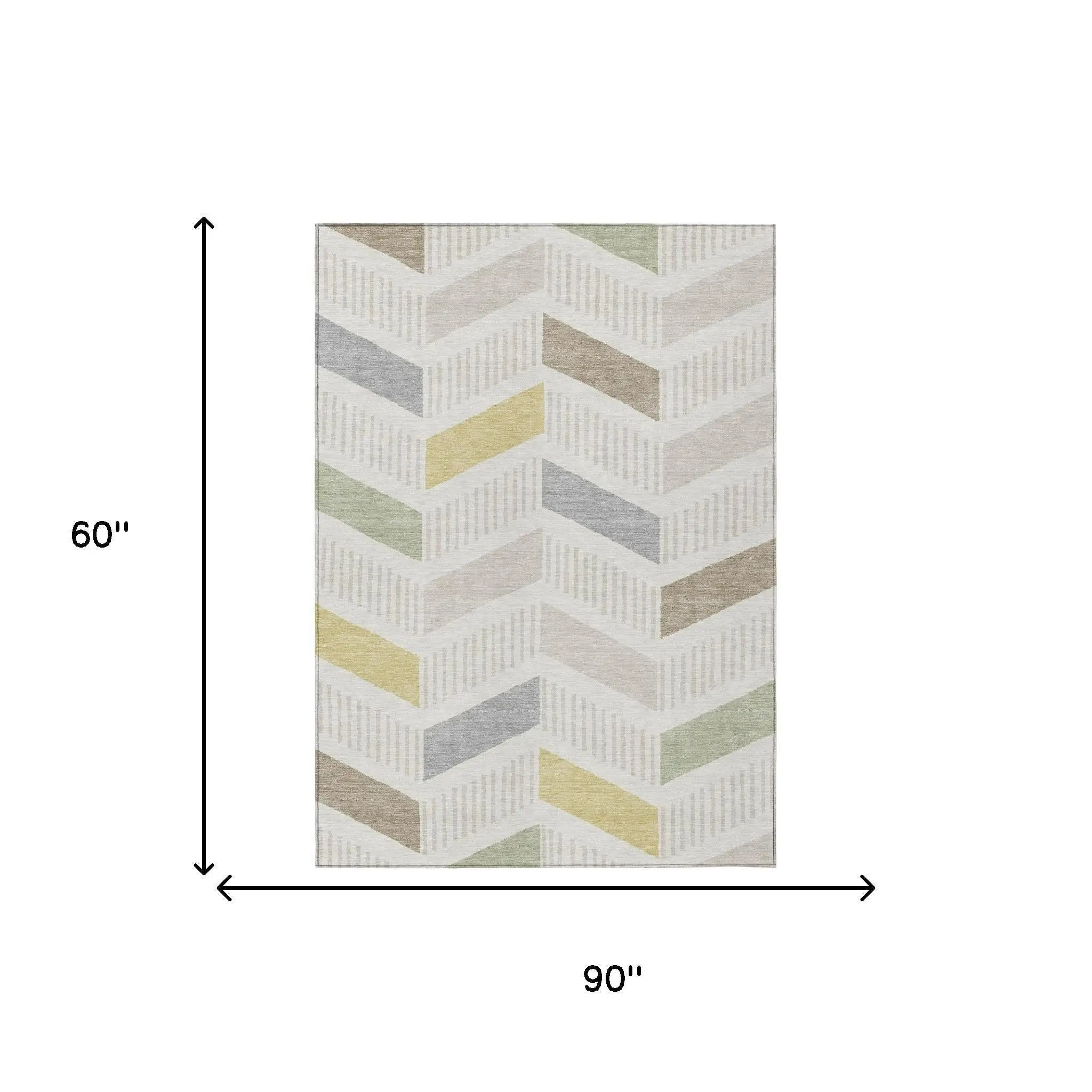 5' X 8' Ivory And Beige Geometric Washable Indoor Outdoor Area Rug Homeroots Outdoor