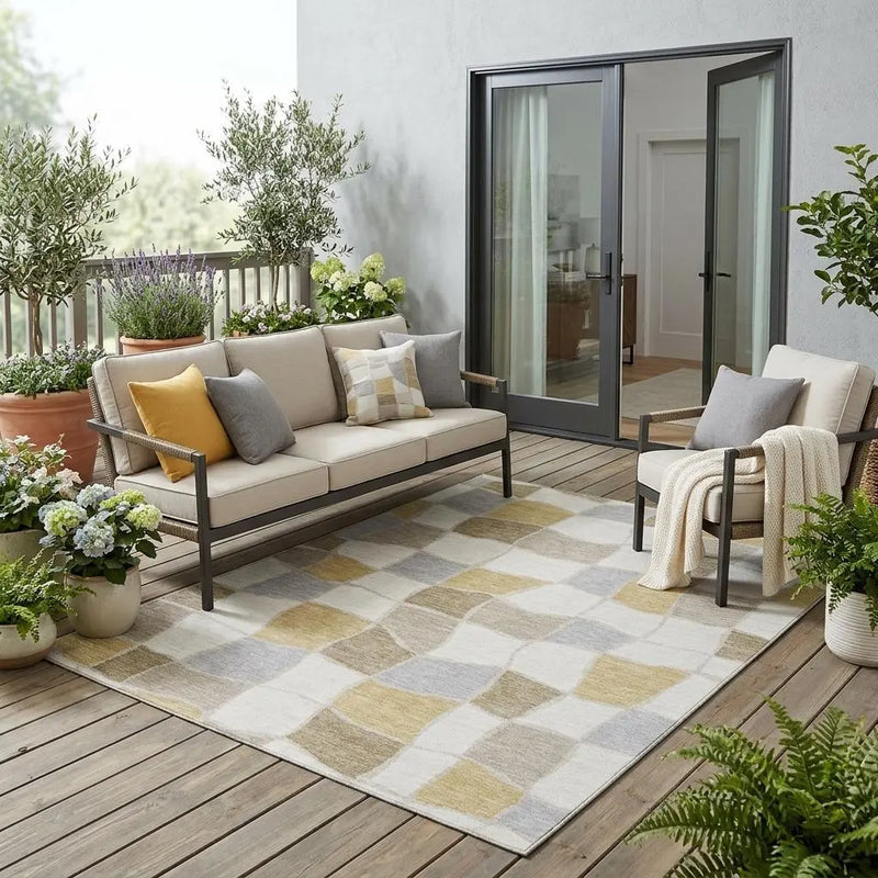 5' X 8' Ivory And Beige Geometric Washable Indoor Outdoor Area Rug Homeroots Outdoor