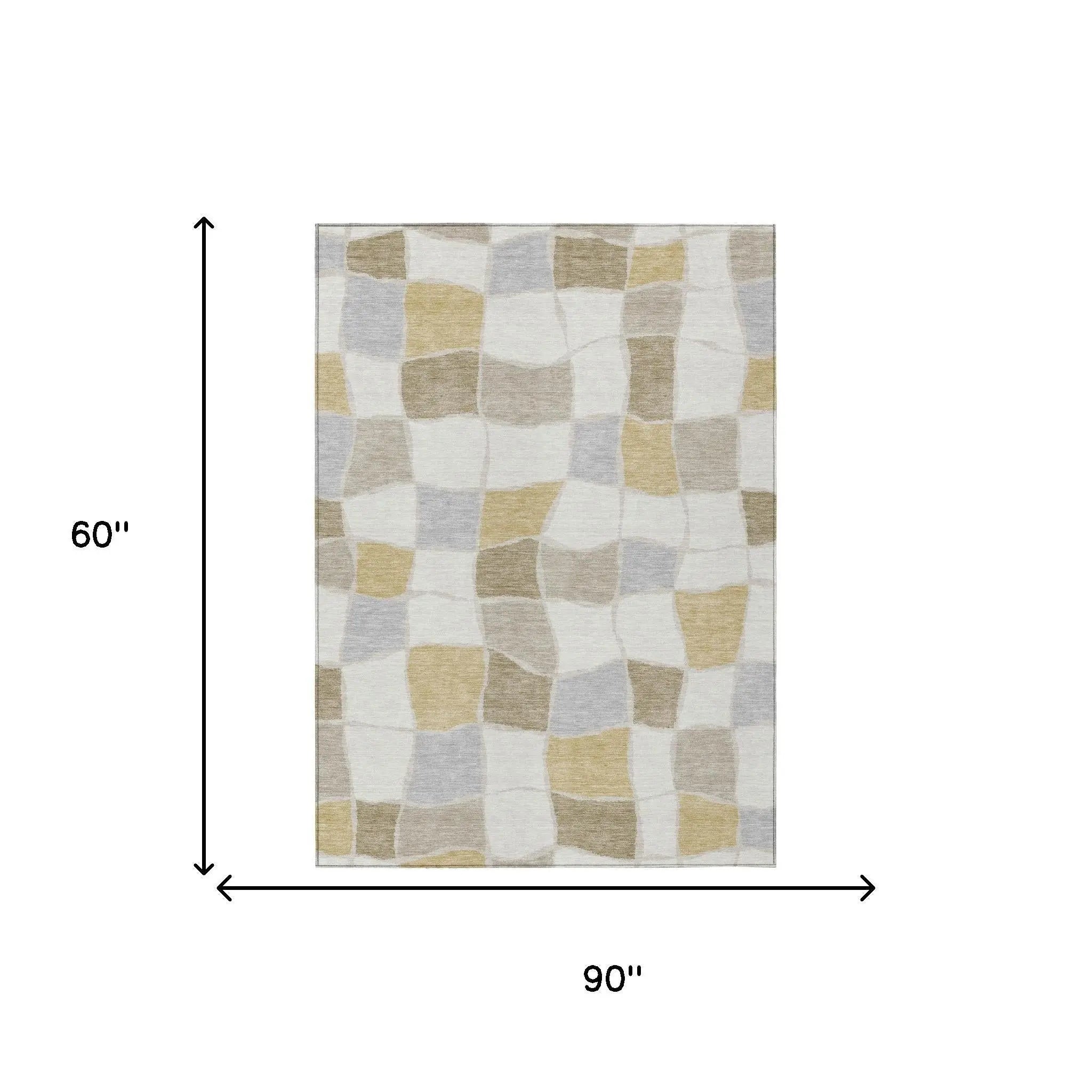 5' X 8' Ivory And Beige Geometric Washable Indoor Outdoor Area Rug Homeroots Outdoor