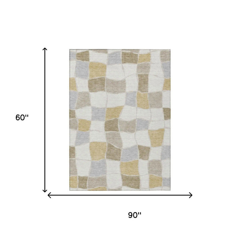 5' X 8' Ivory And Beige Geometric Washable Indoor Outdoor Area Rug Homeroots Outdoor