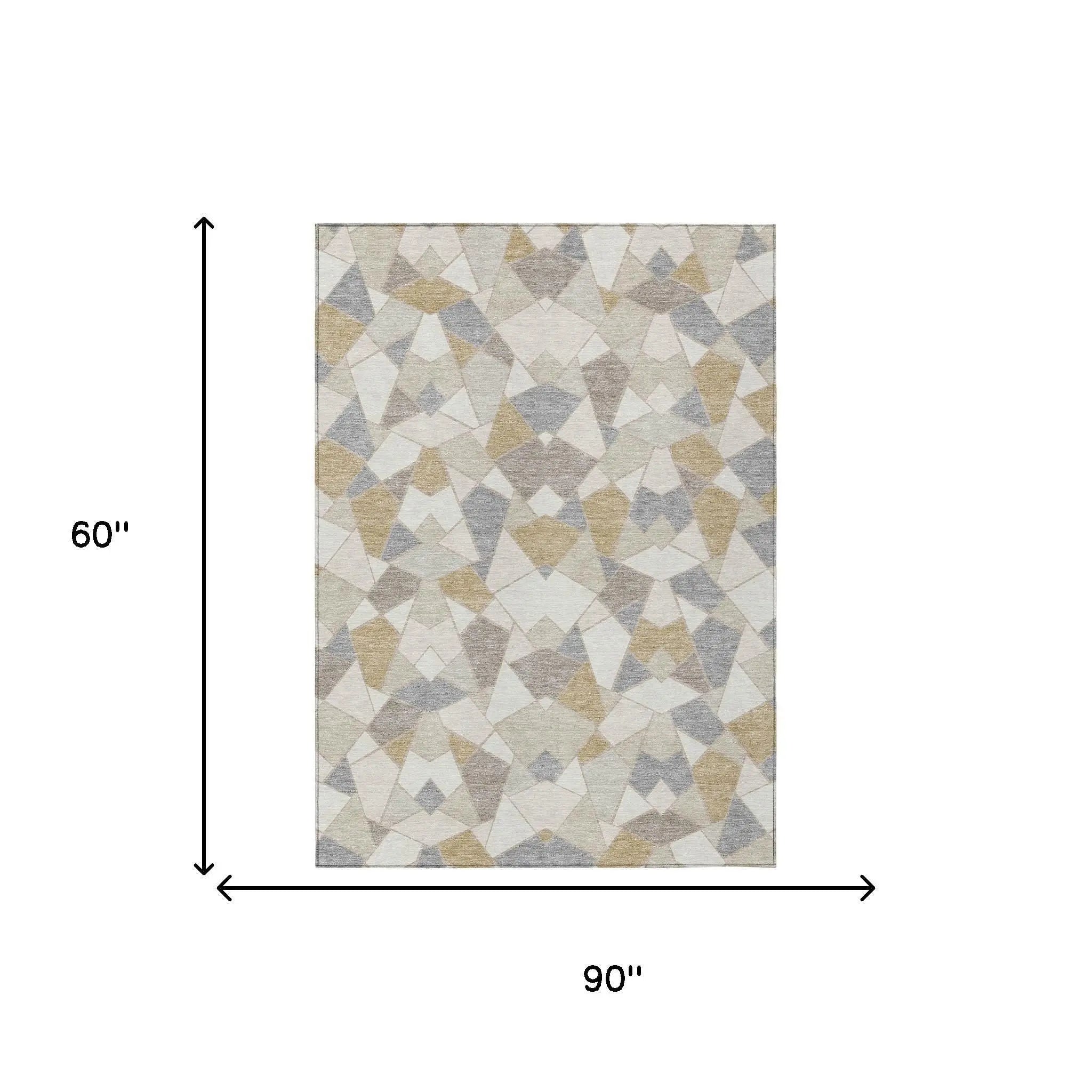 5' X 8' Ivory And Beige Geometric Washable Indoor Outdoor Area Rug Homeroots Outdoor