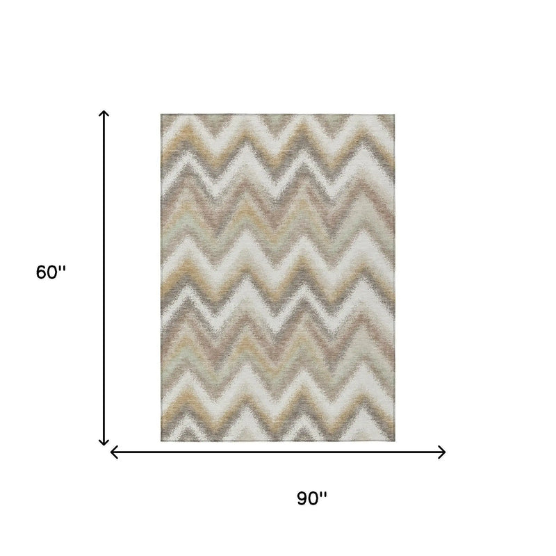 5' X 8' Ivory And Beige Geometric Washable Indoor Outdoor Area Rug Homeroots Outdoor