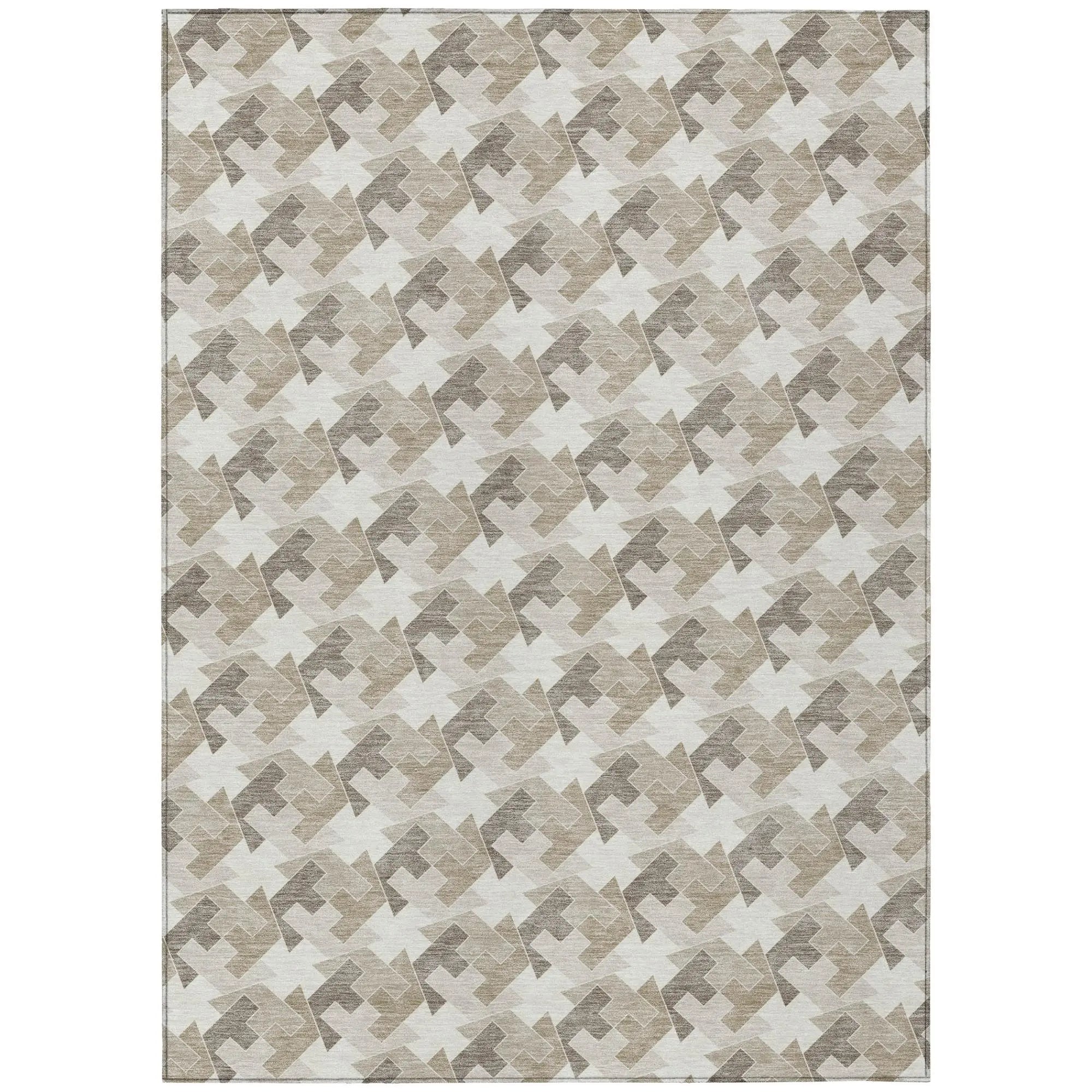 5' X 8' Ivory And Beige Geometric Washable Indoor Outdoor Area Rug Homeroots Outdoor