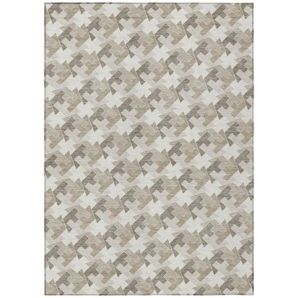 5' X 8' Ivory And Beige Geometric Washable Indoor Outdoor Area Rug Homeroots Outdoor