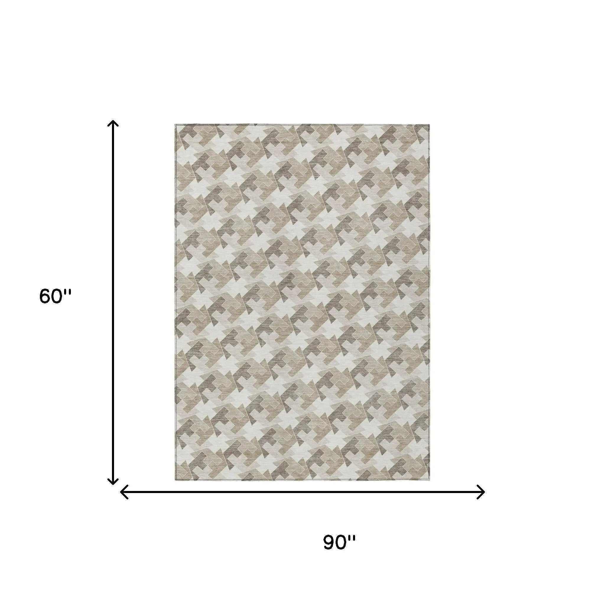 5' X 8' Ivory And Beige Geometric Washable Indoor Outdoor Area Rug Homeroots Outdoor