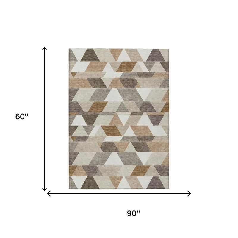 5' X 8' Ivory And Beige Geometric Washable Indoor Outdoor Area Rug Homeroots Outdoor