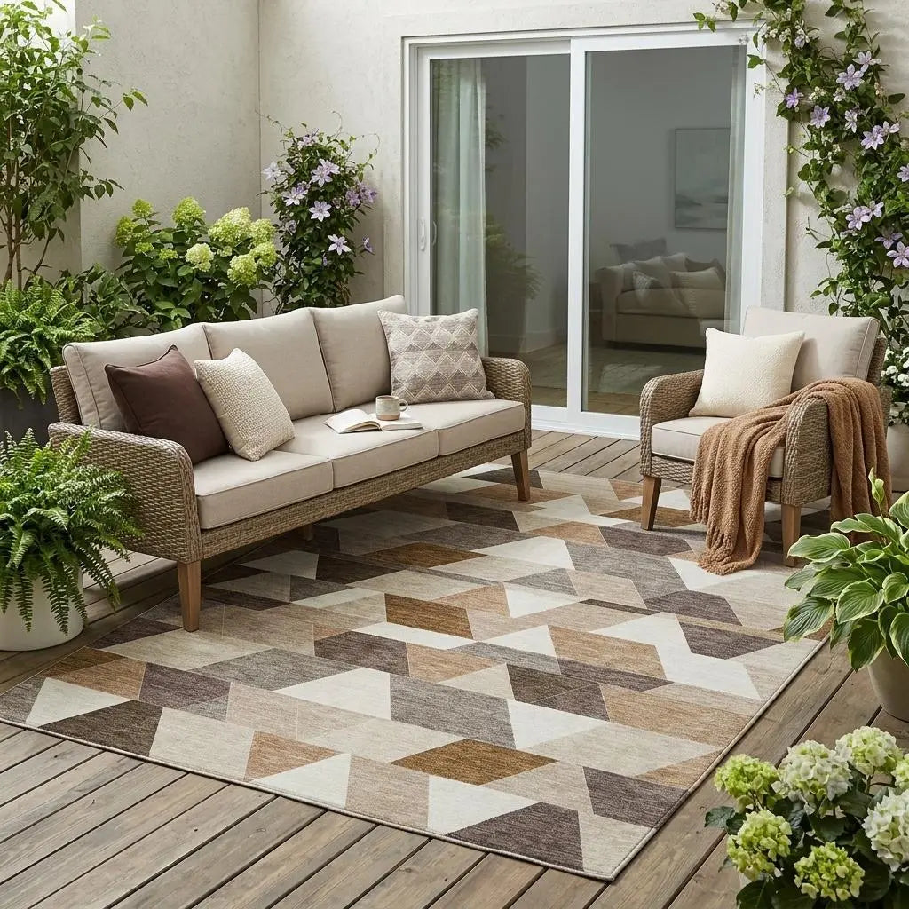 5' X 8' Ivory And Beige Geometric Washable Indoor Outdoor Area Rug Homeroots Outdoor