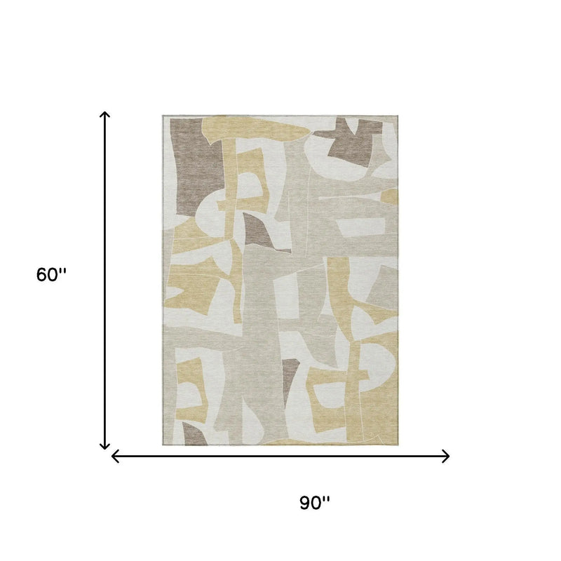 5' X 8' Ivory And Beige Geometric Washable Indoor Outdoor Area Rug Homeroots Outdoor