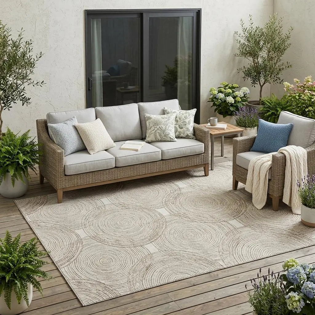 5' X 8' Ivory And Beige Geometric Washable Indoor Outdoor Area Rug Homeroots Outdoor