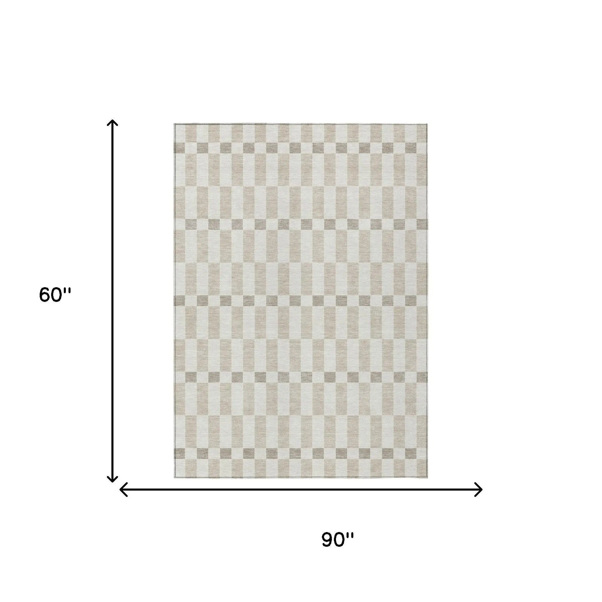 5' X 8' Ivory And Beige Geometric Washable Indoor Outdoor Area Rug Homeroots Outdoor
