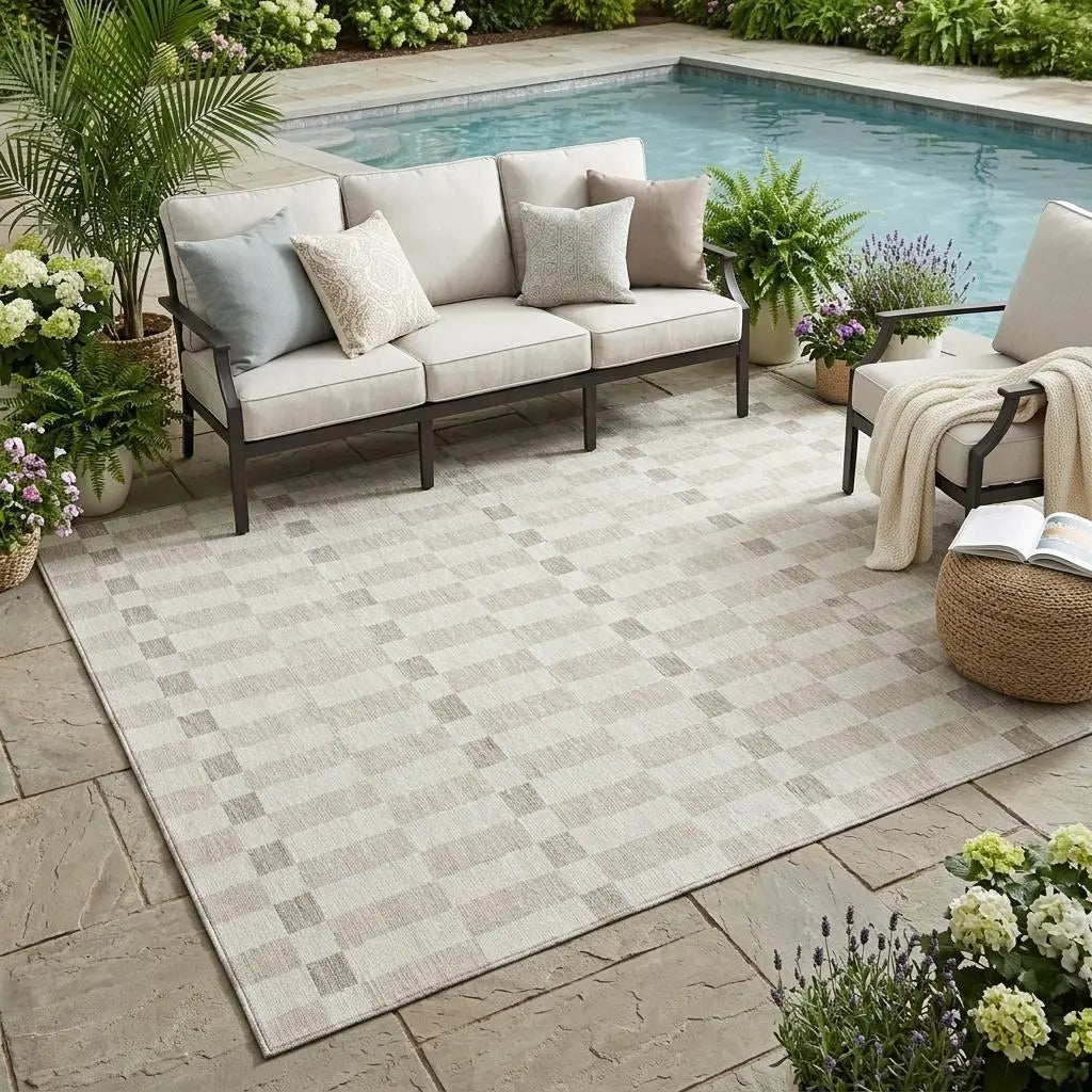 5' X 8' Ivory And Beige Geometric Washable Indoor Outdoor Area Rug Homeroots Outdoor