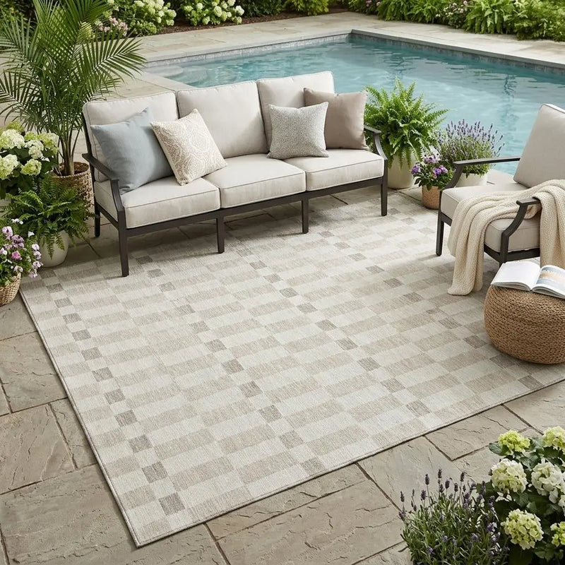 5' X 8' Ivory And Beige Geometric Washable Indoor Outdoor Area Rug Homeroots Outdoor