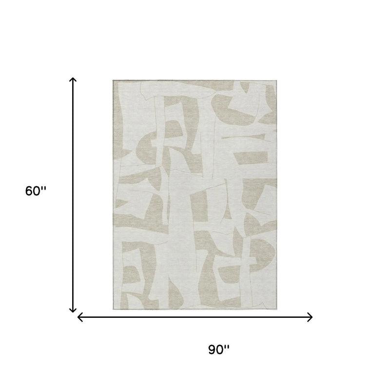 5' X 8' Ivory And Beige Geometric Washable Indoor Outdoor Area Rug Homeroots Outdoor