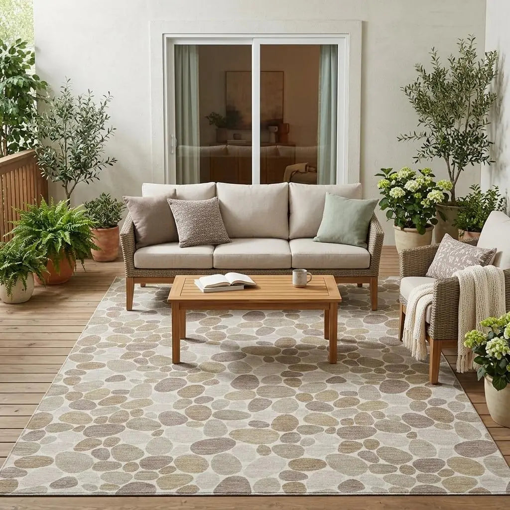 5' X 8' Ivory And Beige Geometric Washable Indoor Outdoor Area Rug Homeroots Outdoor