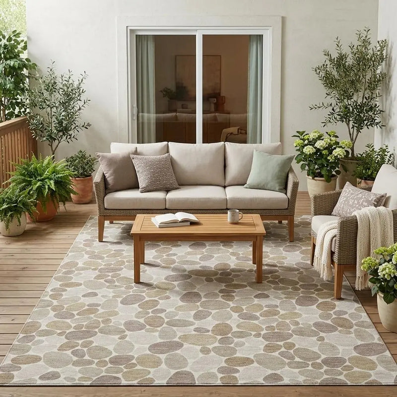 5' X 8' Ivory And Beige Geometric Washable Indoor Outdoor Area Rug Homeroots Outdoor