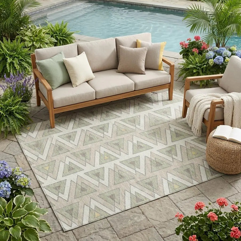 5' X 8' Ivory And Beige Geometric Washable Indoor Outdoor Area Rug Homeroots Outdoor