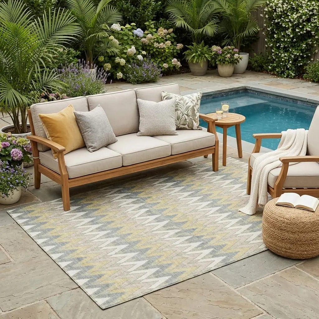 5' X 8' Ivory And Beige Geometric Washable Indoor Outdoor Area Rug Homeroots Outdoor