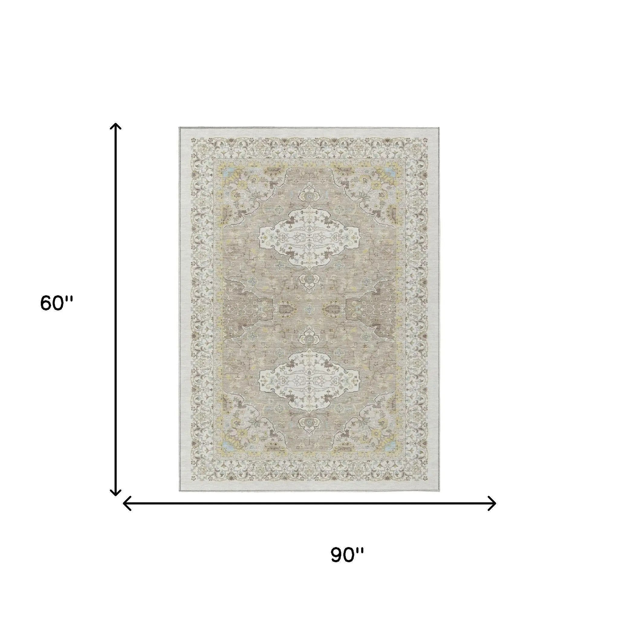 5' X 8' Ivory And Beige Oriental Washable Indoor Outdoor Area Rug Homeroots Outdoor