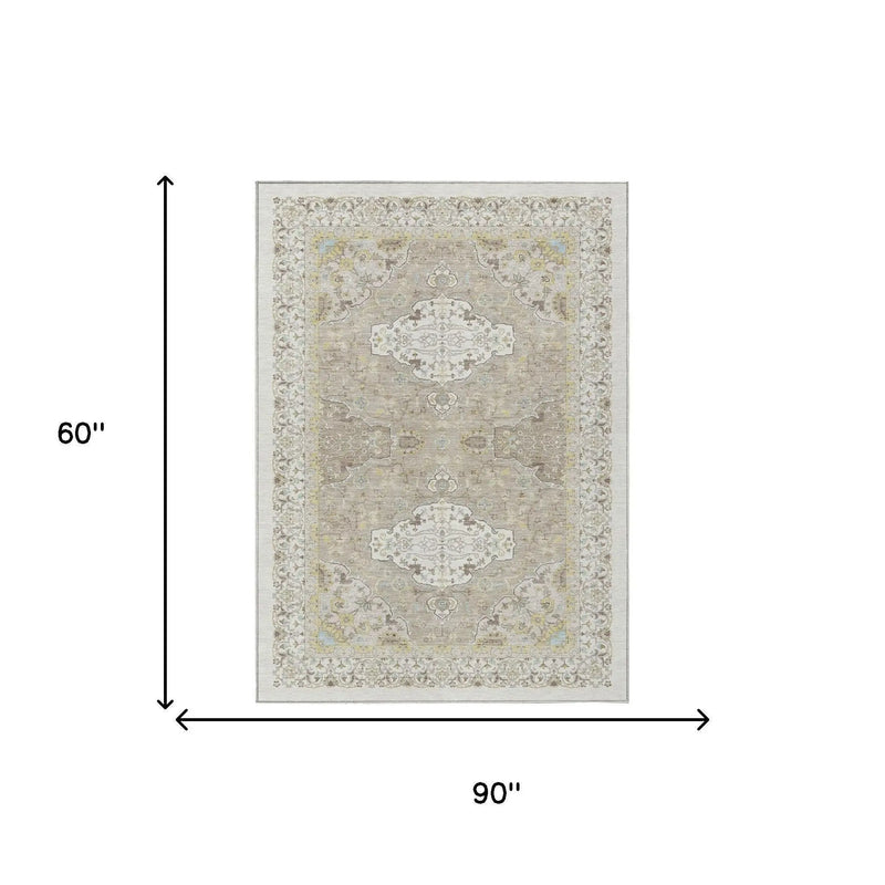 5' X 8' Ivory And Beige Oriental Washable Indoor Outdoor Area Rug Homeroots Outdoor