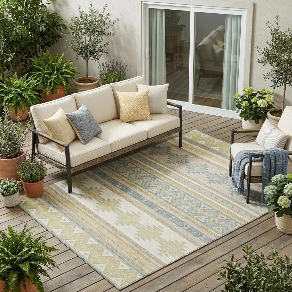 5' X 8' Ivory And Beige Southwestern Washable Indoor Outdoor Area Rug Homeroots Outdoor