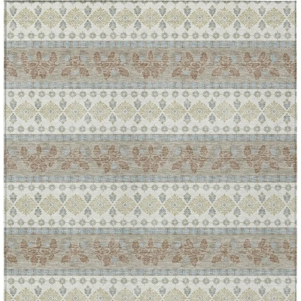5' X 8' Ivory And Beige Striped Washable Indoor Outdoor Area Rug Homeroots Outdoor