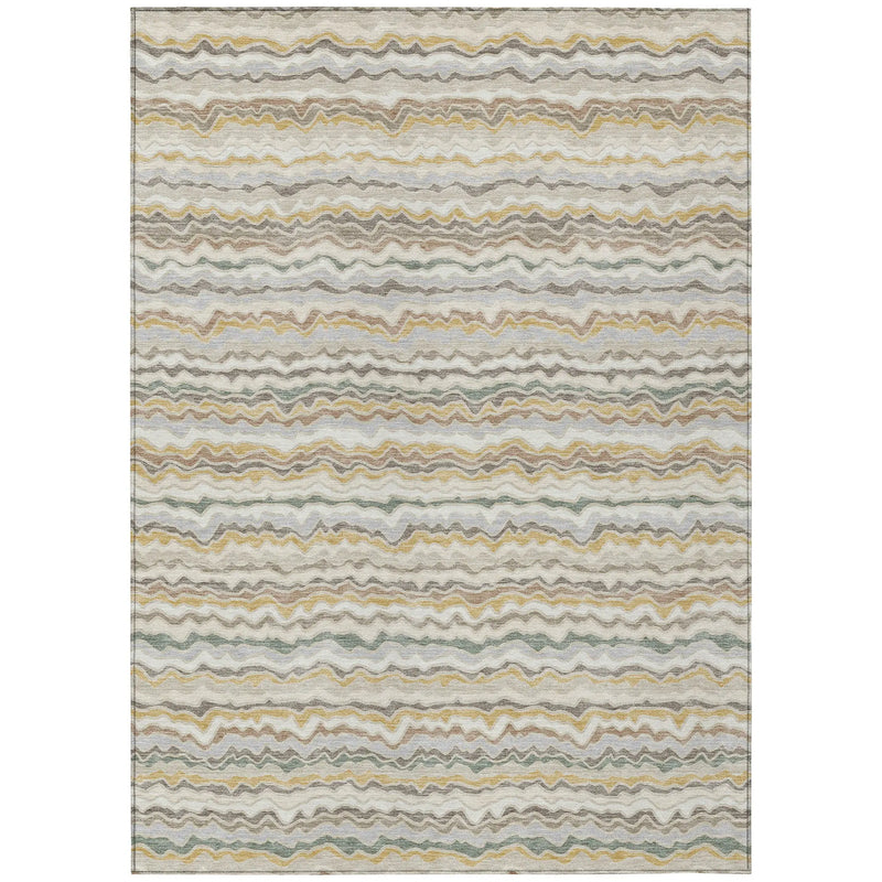 5' X 8' Ivory And Beige Striped Washable Indoor Outdoor Area Rug Homeroots Outdoor