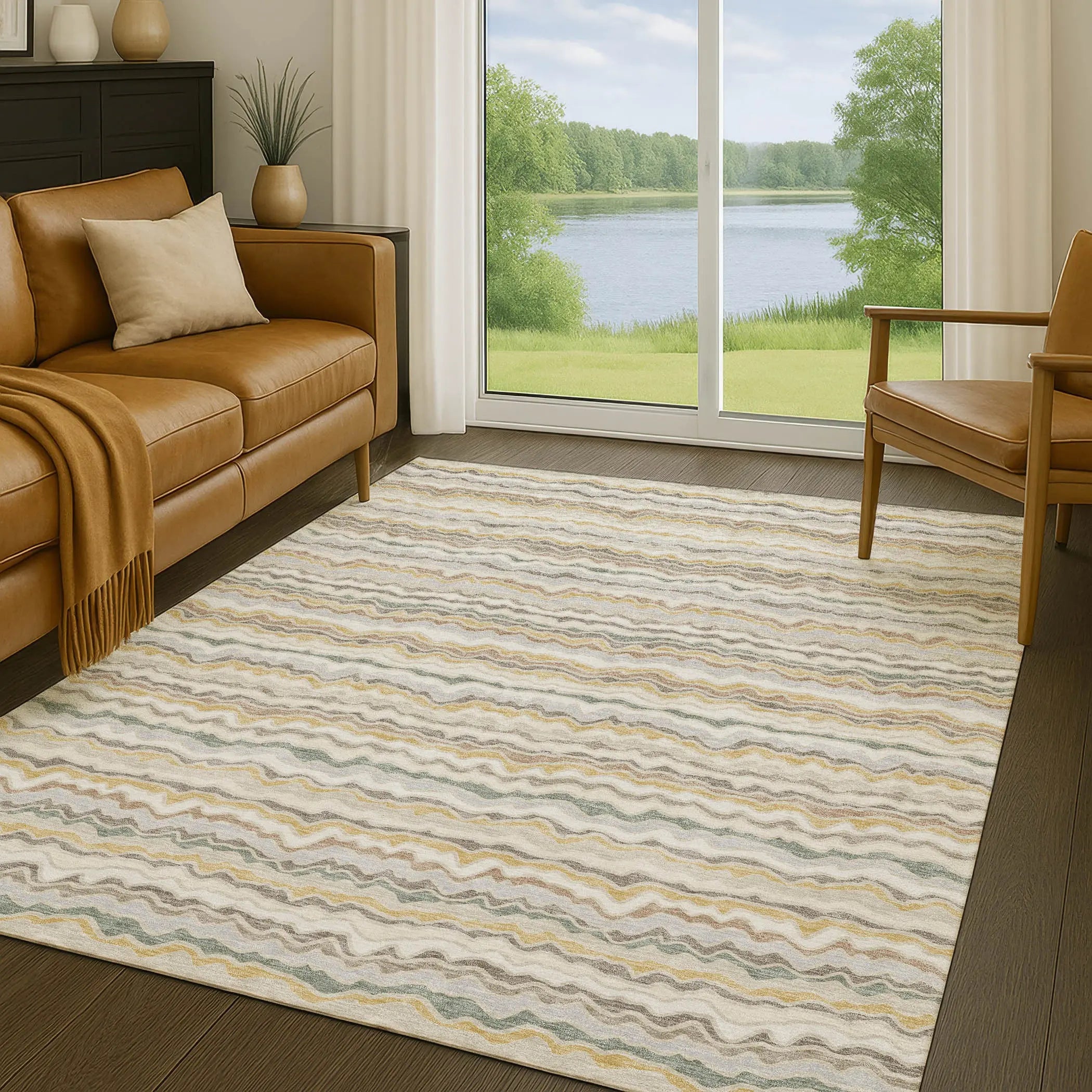 5' X 8' Ivory And Beige Striped Washable Indoor Outdoor Area Rug Homeroots Outdoor