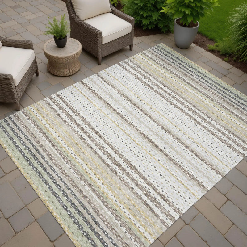 5' X 8' Ivory And Beige Striped Washable Indoor Outdoor Area Rug Homeroots Outdoor