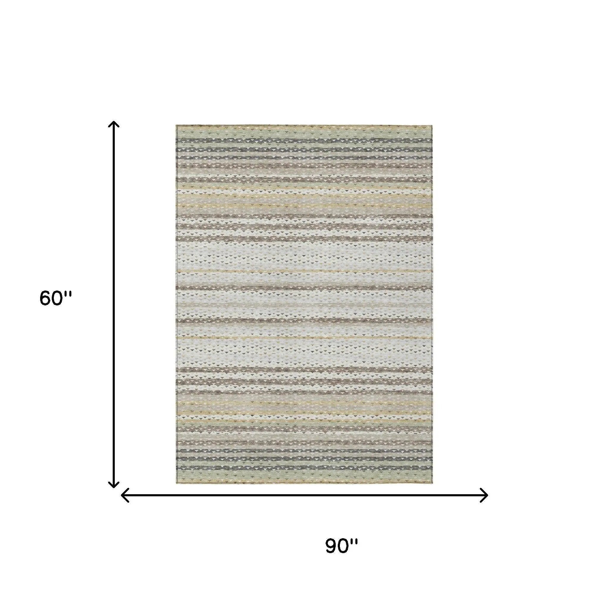 5' X 8' Ivory And Beige Striped Washable Indoor Outdoor Area Rug Homeroots Outdoor