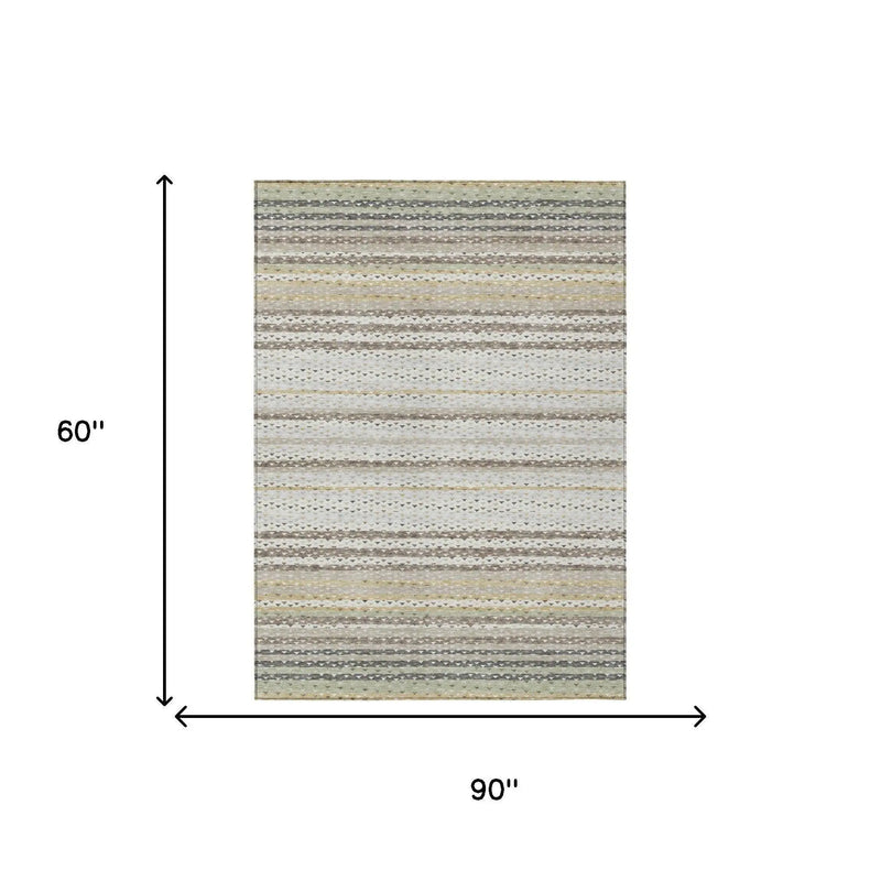 5' X 8' Ivory And Beige Striped Washable Indoor Outdoor Area Rug Homeroots Outdoor