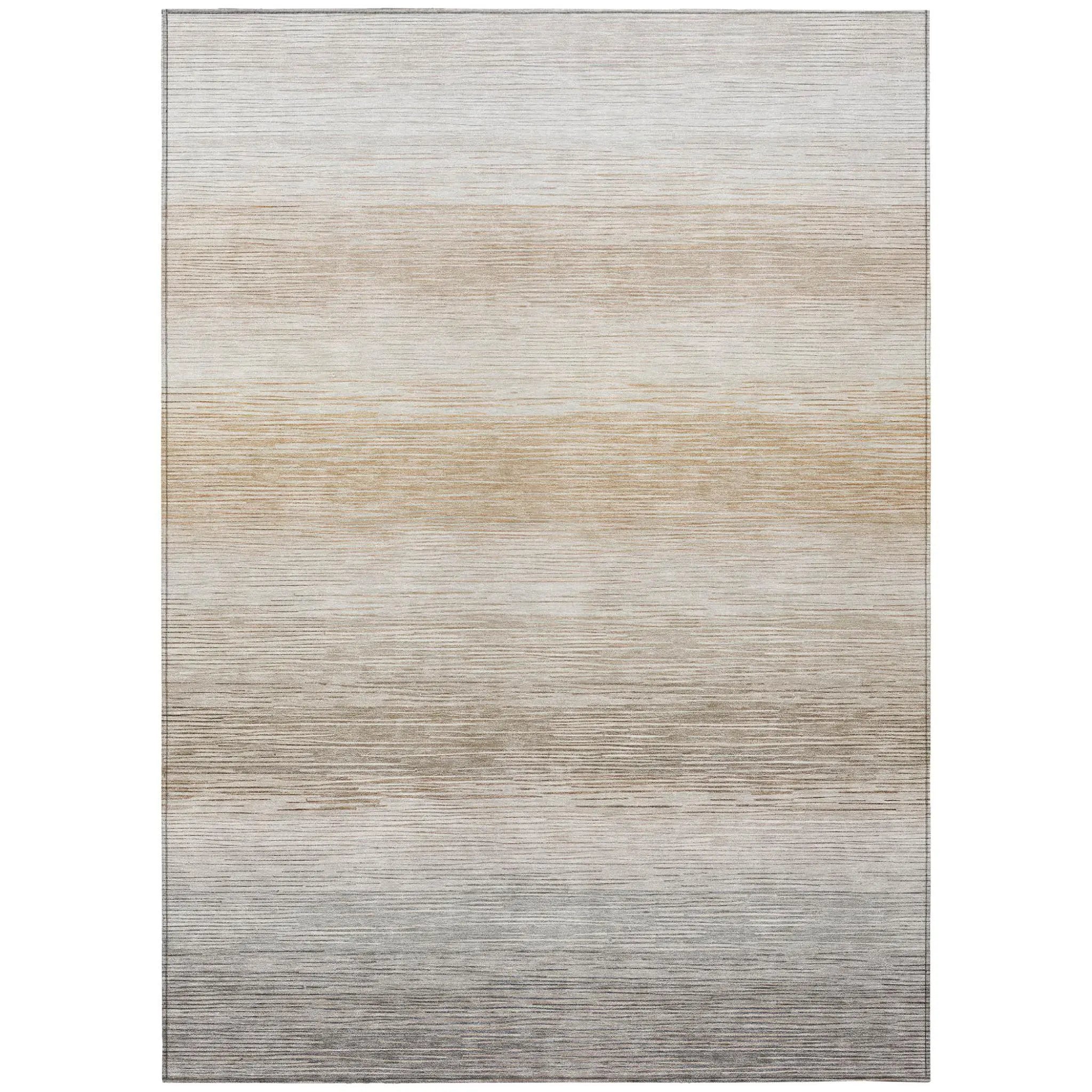 5' X 8' Ivory And Beige Striped Washable Indoor Outdoor Area Rug Homeroots Outdoor