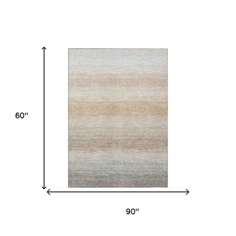 5' X 8' Ivory And Beige Striped Washable Indoor Outdoor Area Rug Homeroots Outdoor