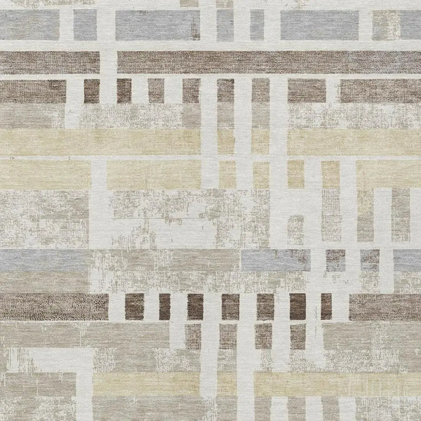 5' X 8' Ivory And Beige Striped Washable Indoor Outdoor Area Rug Homeroots Outdoor