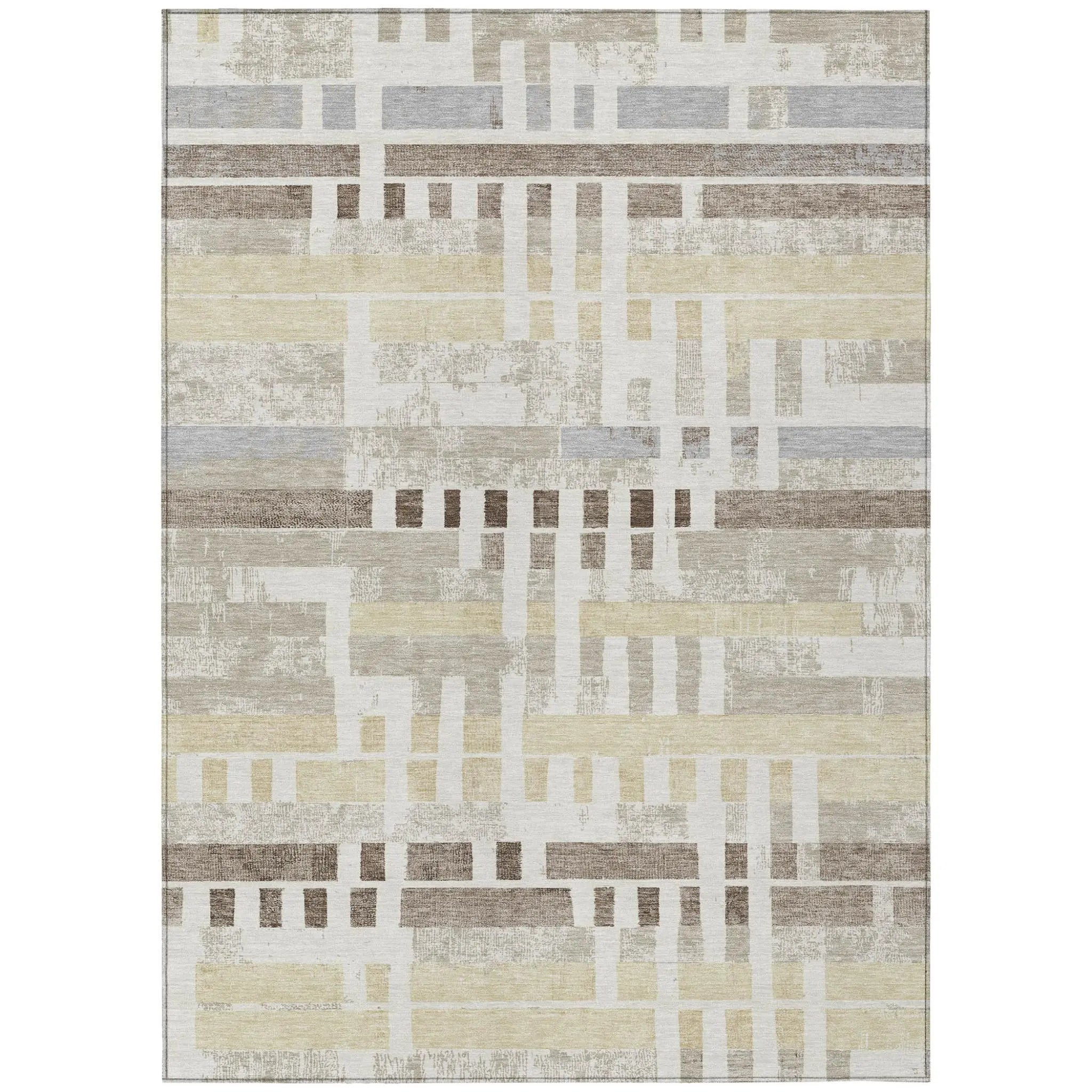 5' X 8' Ivory And Beige Striped Washable Indoor Outdoor Area Rug Homeroots Outdoor