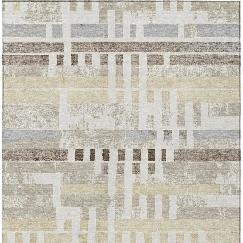 5' X 8' Ivory And Beige Striped Washable Indoor Outdoor Area Rug Homeroots Outdoor