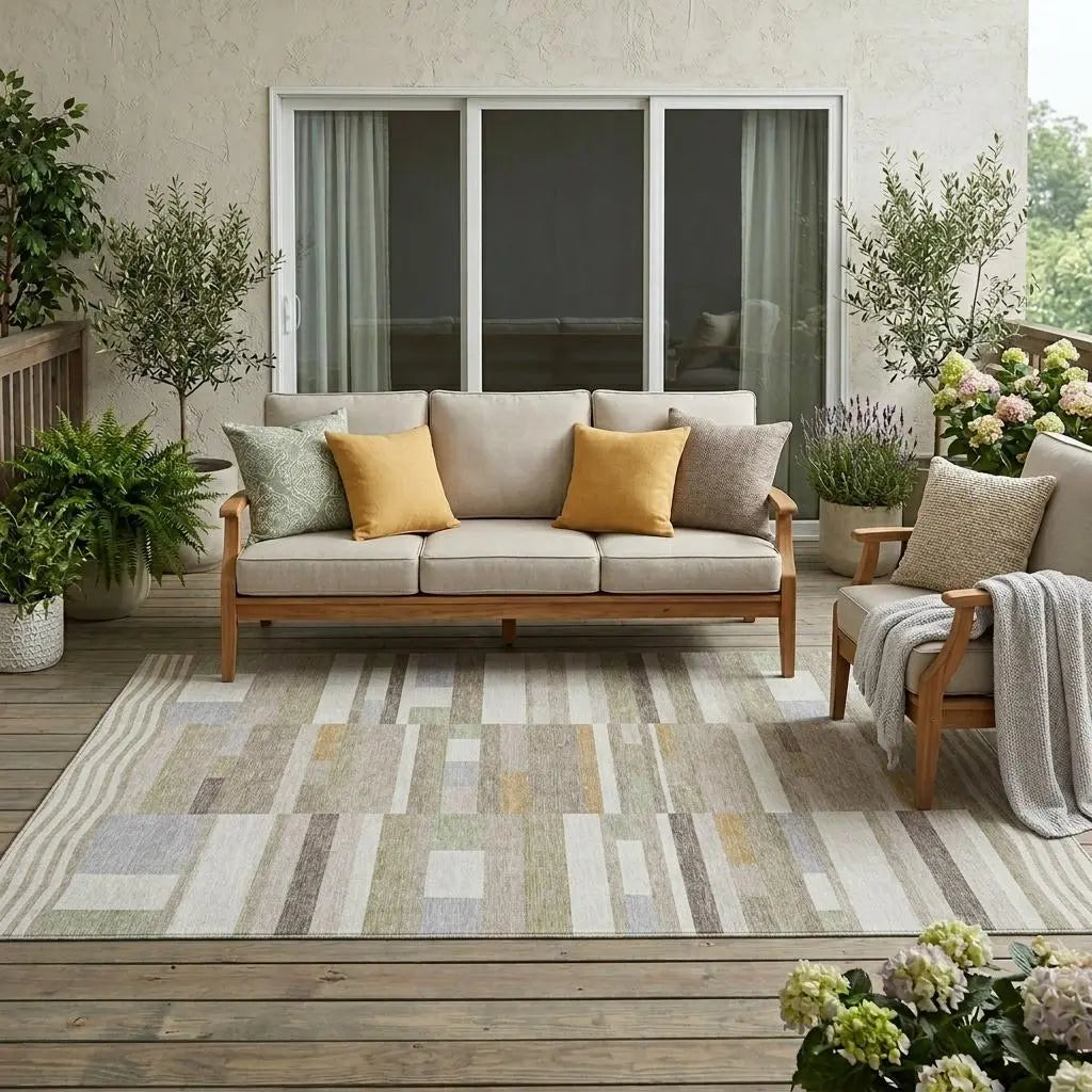 5' X 8' Ivory And Beige Striped Washable Indoor Outdoor Area Rug Homeroots Outdoor