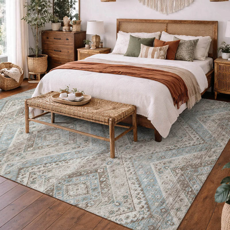 5' X 8' Ivory And Beige Tribal Washable Indoor Outdoor Area Rug Homeroots Outdoor