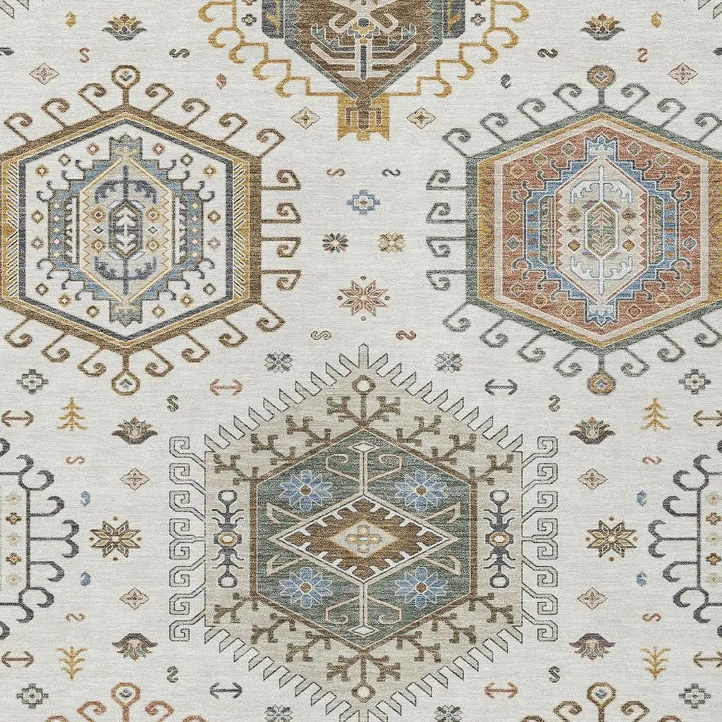 5' X 8' Ivory And Beige Tribal Washable Indoor Outdoor Area Rug Homeroots Outdoor