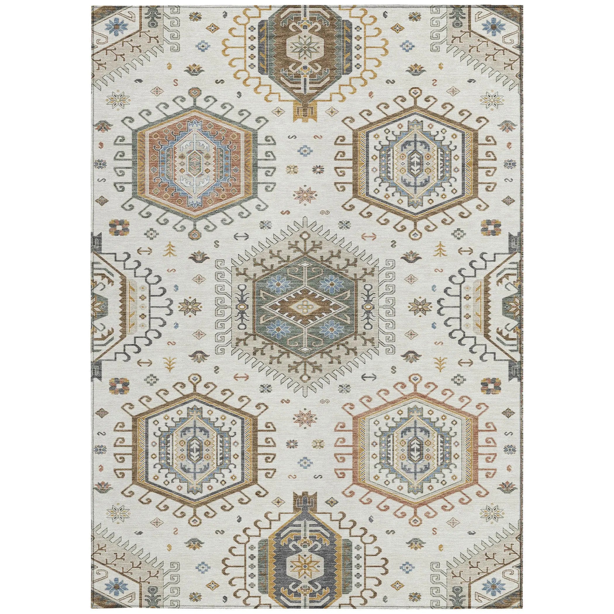 5' X 8' Ivory And Beige Tribal Washable Indoor Outdoor Area Rug Homeroots Outdoor
