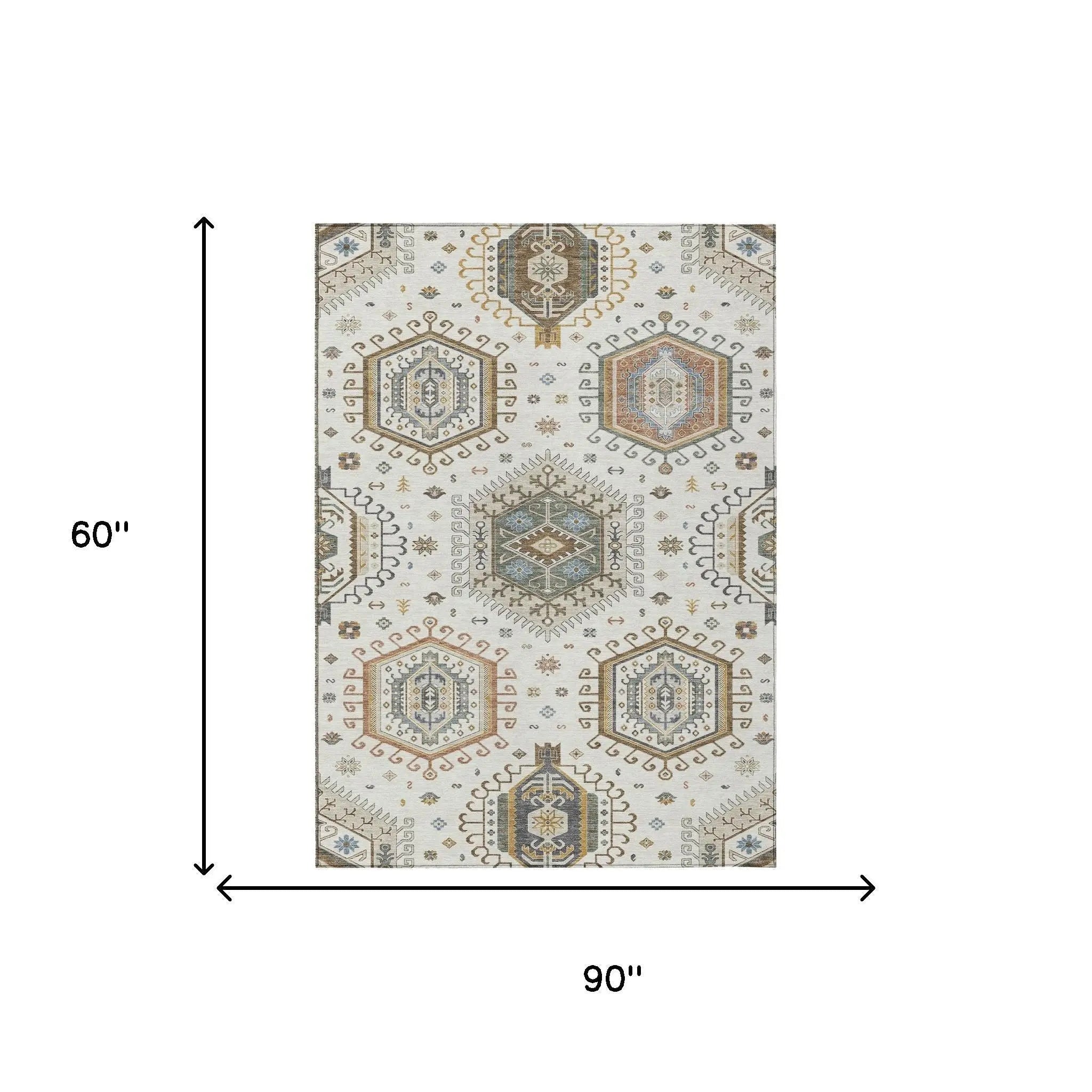 5' X 8' Ivory And Beige Tribal Washable Indoor Outdoor Area Rug Homeroots Outdoor