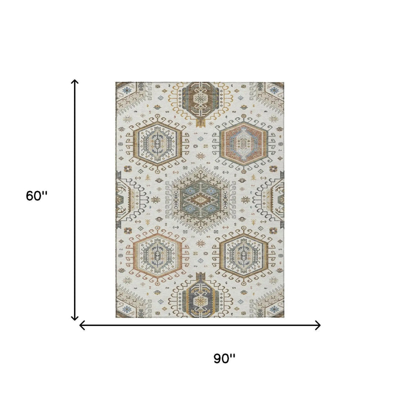 5' X 8' Ivory And Beige Tribal Washable Indoor Outdoor Area Rug Homeroots Outdoor
