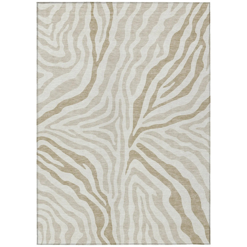 5' X 8' Ivory And Beige Zebra Print Washable Indoor Outdoor Area Rug Homeroots Outdoor