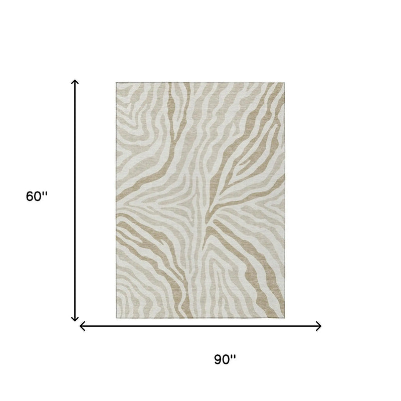 5' X 8' Ivory And Beige Zebra Print Washable Indoor Outdoor Area Rug Homeroots Outdoor