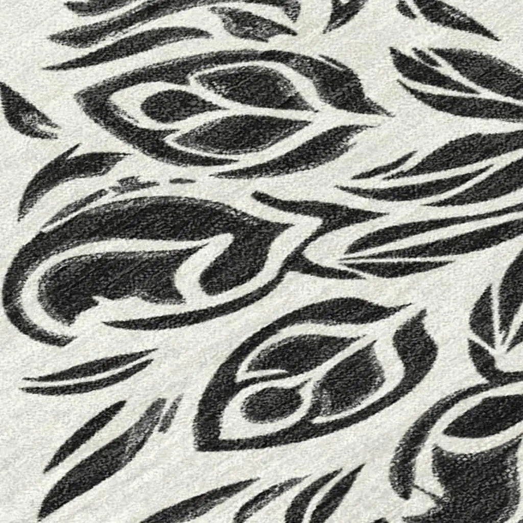 5' X 8' Ivory And Black Damask Washable Indoor Outdoor Area Rug Homeroots Outdoor