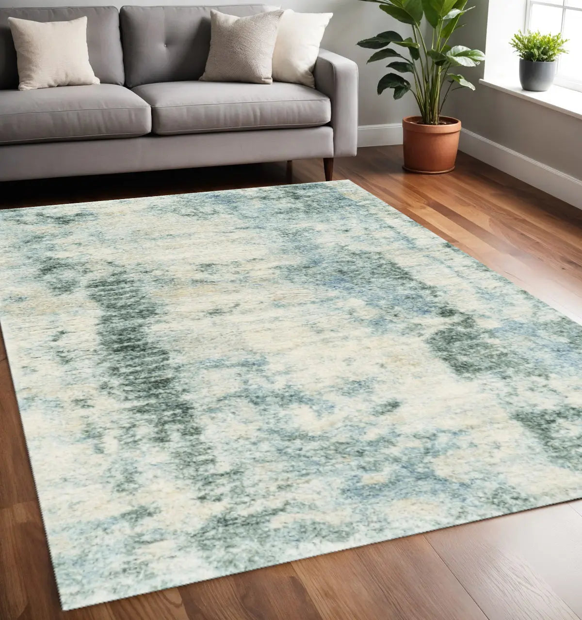 5' X 8' Ivory And Blue Abstract Area Rug Homeroots Home Decor