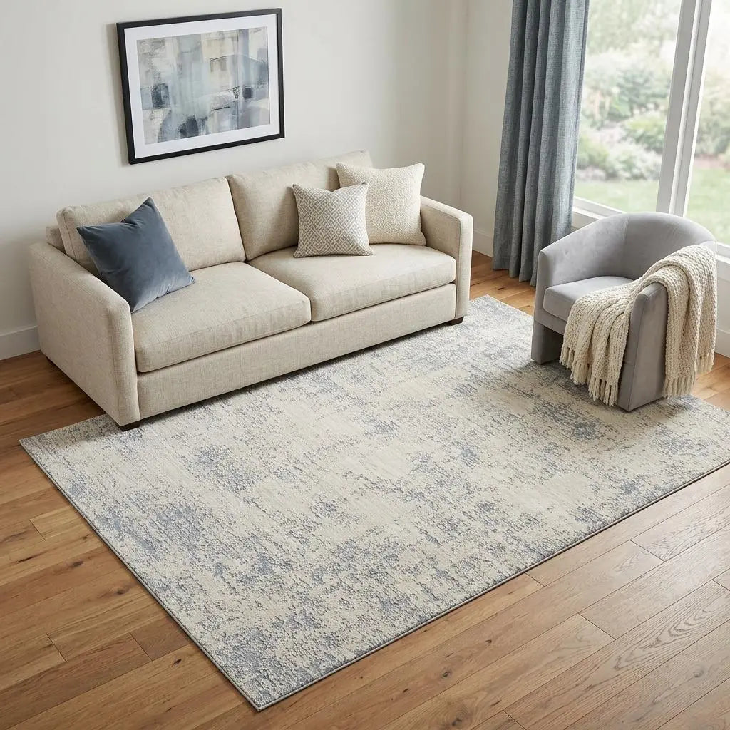 5' X 8' Ivory And Blue Abstract Area Rug Homeroots Home Decor