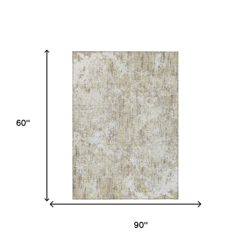 5' X 8' Ivory And Blue Abstract Washable Indoor Outdoor Area Rug Homeroots Outdoor