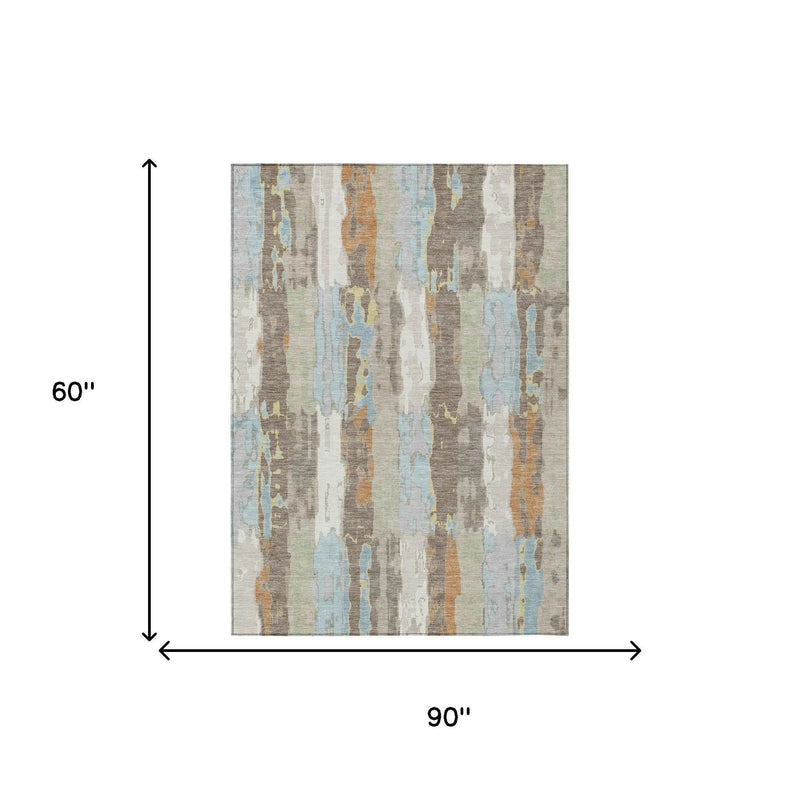 5' X 8' Ivory And Blue Abstract Washable Indoor Outdoor Area Rug Homeroots Outdoor